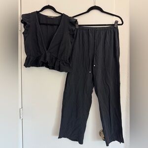 Elegant Black Women's Wide Leg Pant and Top Set